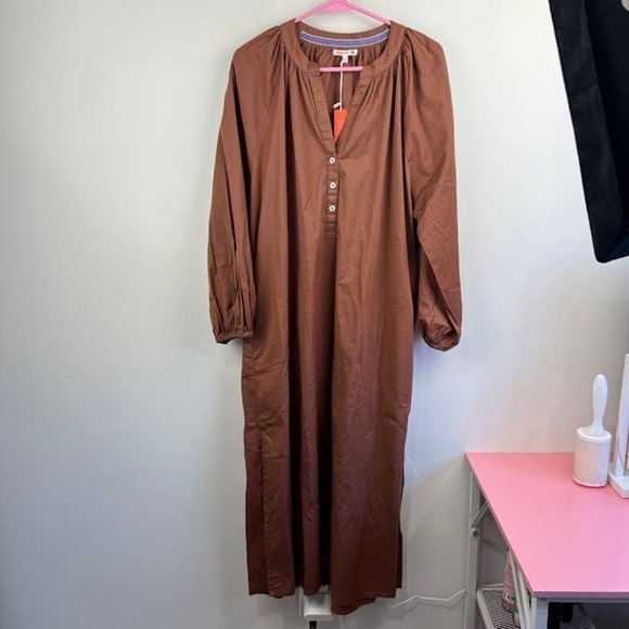 NWT SUNDRY Brown Raglan Cotton Woven Henley Dress Womens Size 3 US: L - Picture 2 of 9